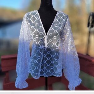 Zara mesh sheer-see through puff blouse